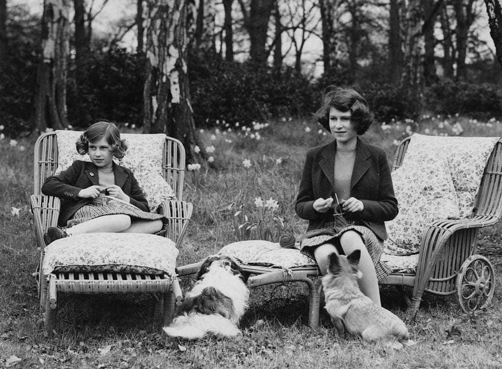 Queen Elizabeth II with her sister, Princess Margaret, at the Royal Lodge in 1940