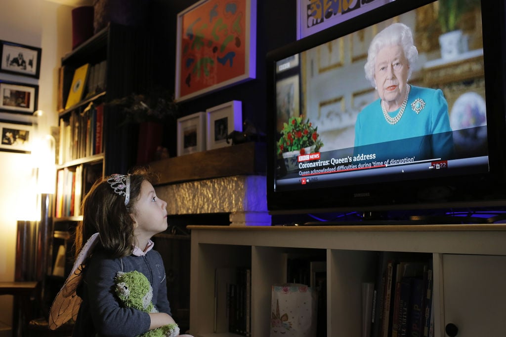 Queen Elizabeth address viewed by a little girl