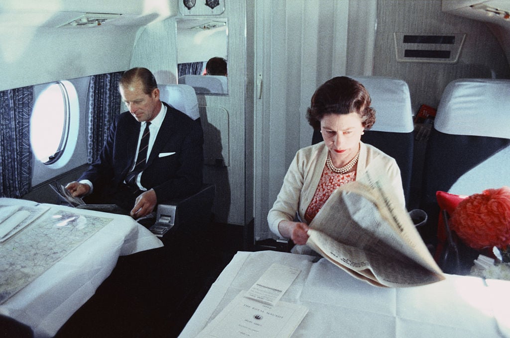 Prince Philip and Queen Elizabeth II on a private jet