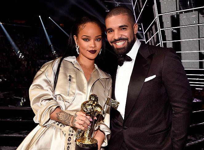 Rihanna and Drake at an award show in August 2016