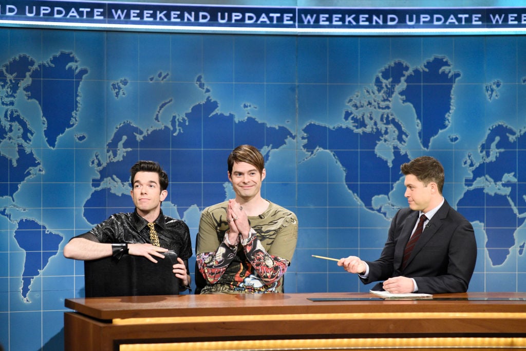 John Mulaney as Shy, Bill Hader as Stefon, and host Colin Jost during "Weekend Update"