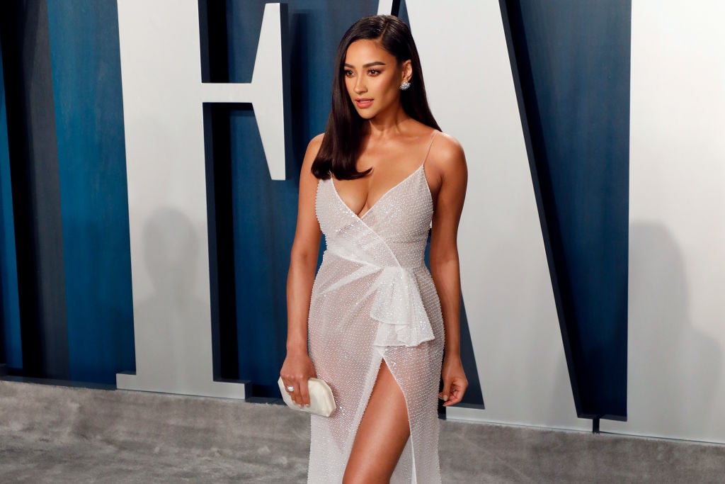 Shay Mitchell in a silver dress