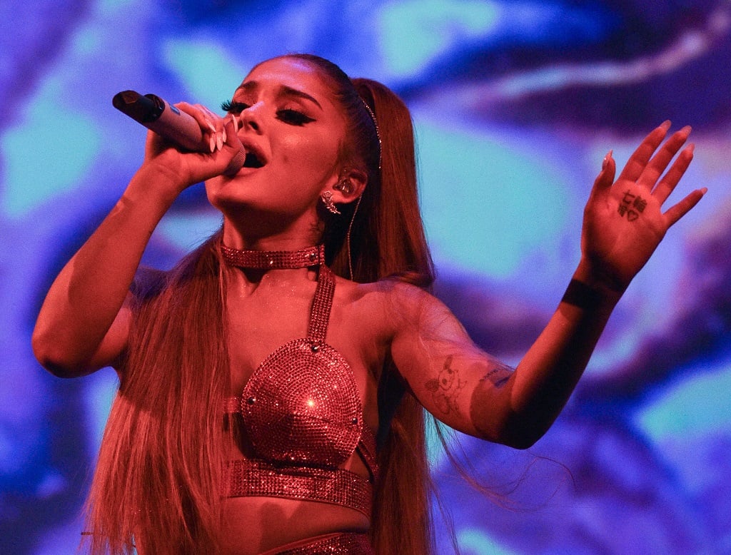 Ariana Grande performs on stage during her 'Sweetener World Tour' at The O2 Arena on August 17, 2019 in London, England.