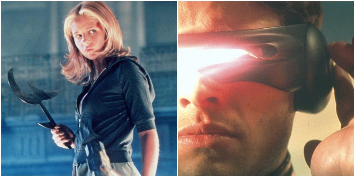 Joint image: (left) Sarah Michelle Gellar as Buffy Summers in the television series, 'Buffy The Vampire Slayer,' 1998 /  (right) Cyclops, aka Scott Summers, (James Marsden) Lets Out An Optic Blast From His Visors In The Film 'X-Men' |
