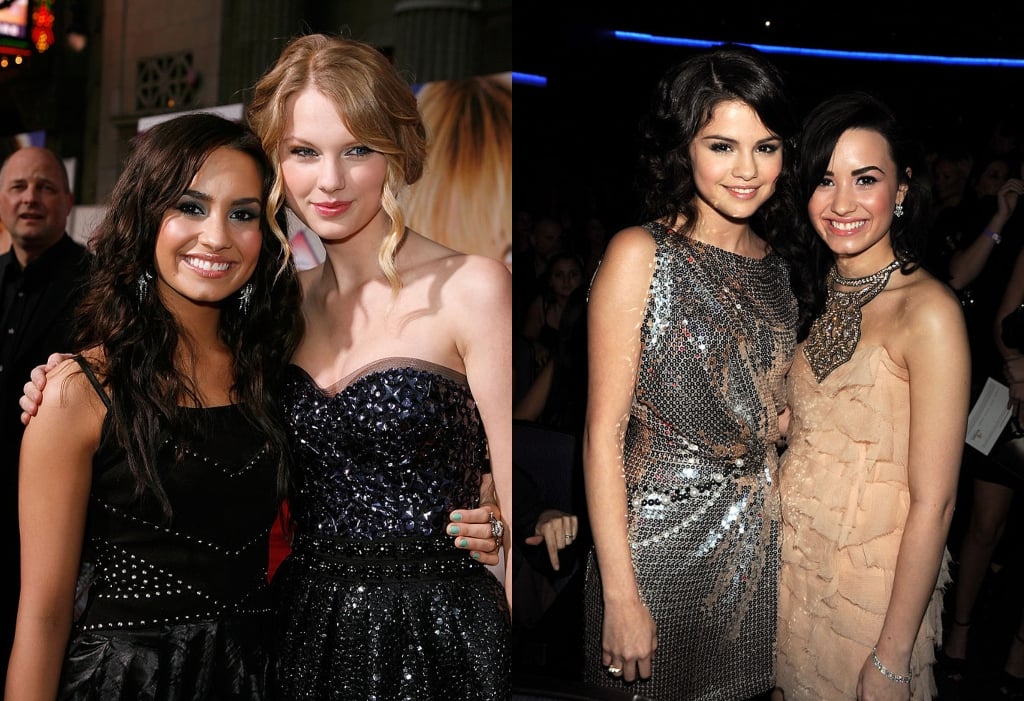 composite image of Demi Lovato with  Taylor Swift and Selena Gomez with Demi Lovato