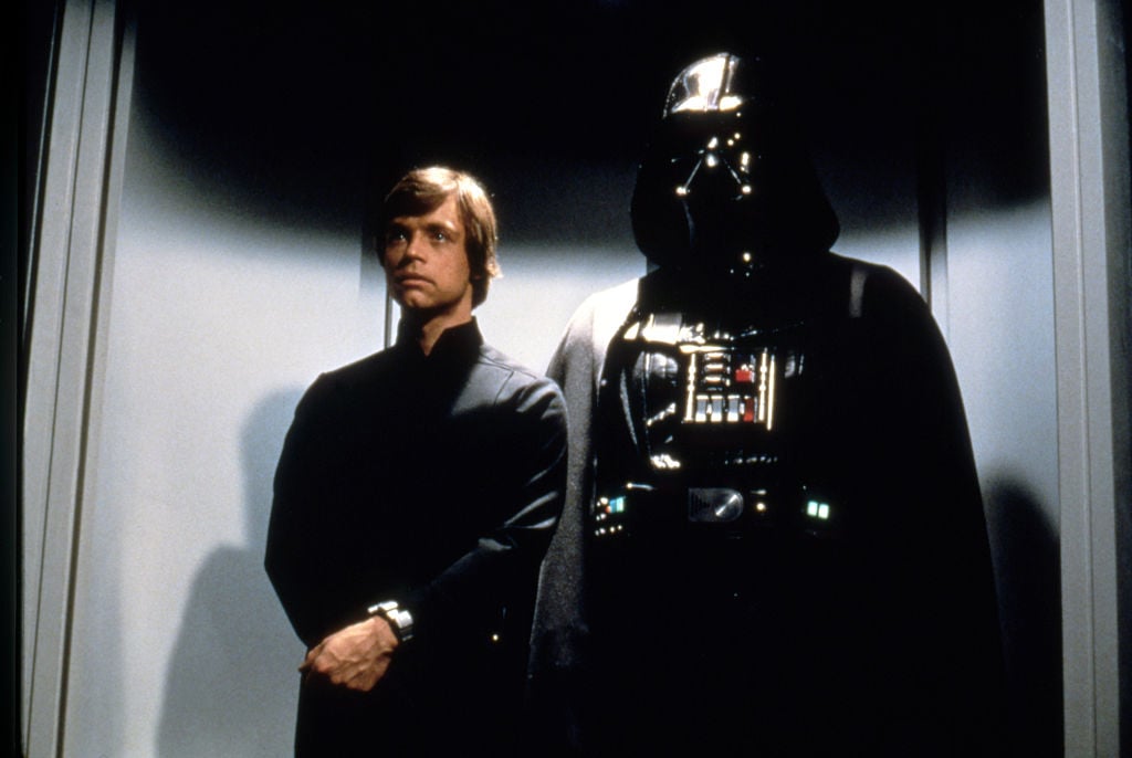 Luke Skywalker and Darth Vader on their way to meet Palpatine in 'Return of the Jedi'