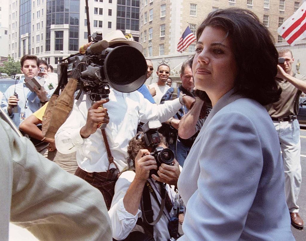 Monica Lewinsky at her attorney's office downtown, where her immunity agreement with independent counsel Kenneth Starr was announced, 07/29/98 