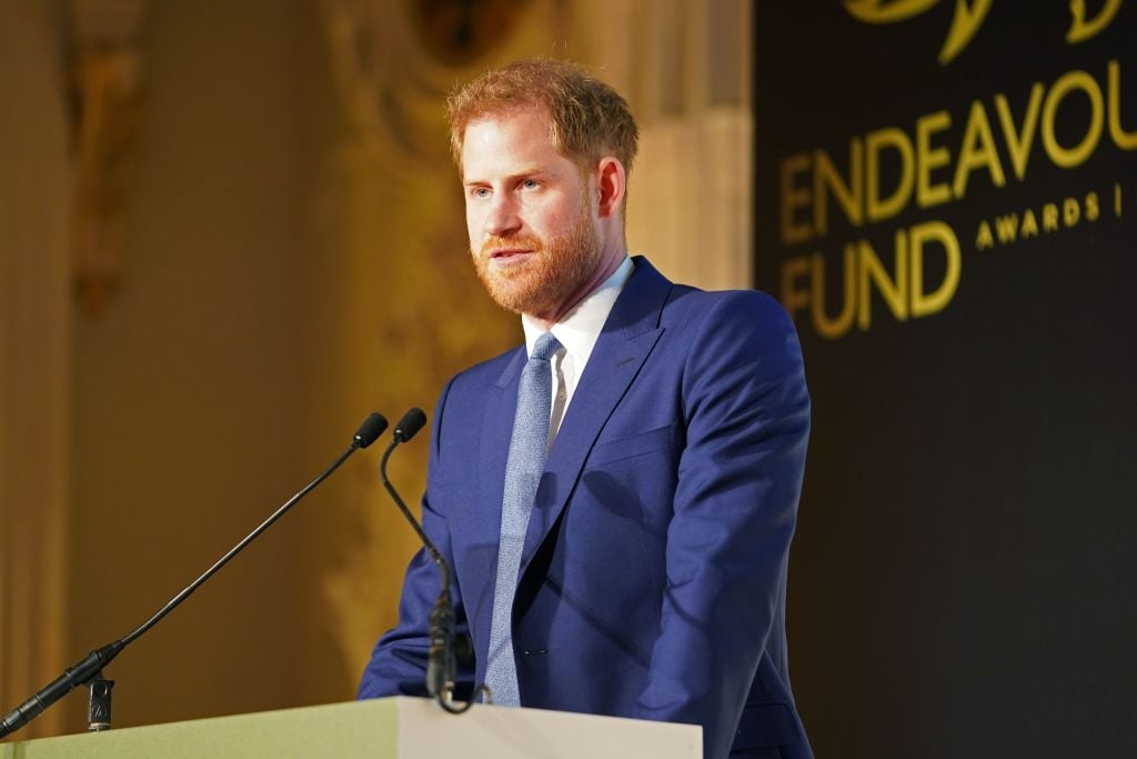 Prince Harry, Duke of Sussex delivers a speech during the Endeavour Fund Awards