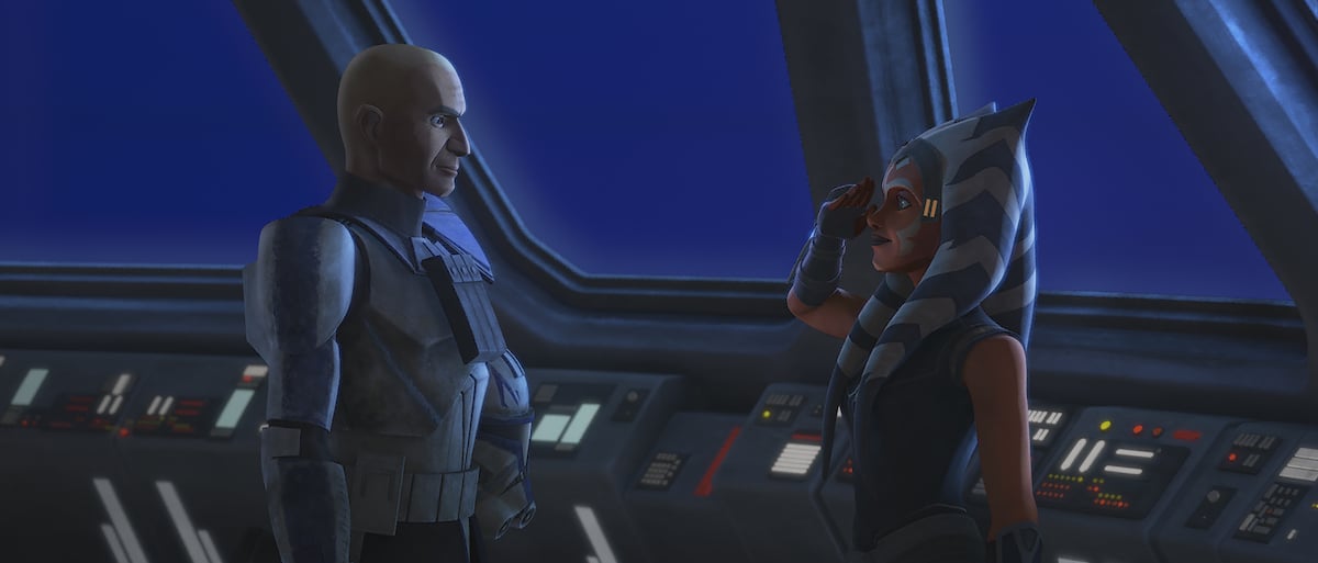 Ahsoka salutes Rex on board a ship in 'Star Wars: The Clone Wars' 