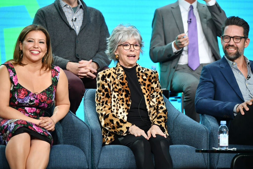 Justina Machado, Rita Moreno, and Todd Grinnell of 'One Day at a Time' speak during the Pop TV segment of the 2020 Winter TCA Press Tour. 