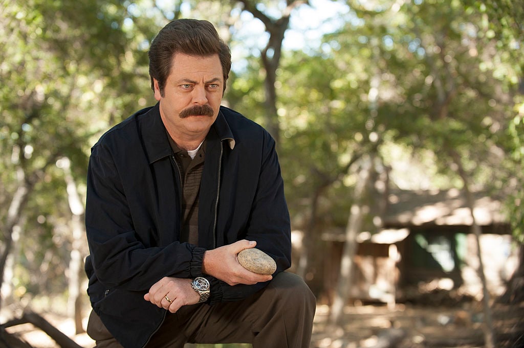 Nick Offerman trong vai Ron Swanson trên NBC's Parks and Recreation Co...