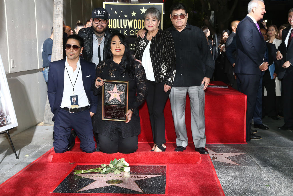 Chris Perez, A.B. Quintanilla III, Suzette Quintanilla, Marcella Samora, and Abraham Quintanilla Jr. at the ceremony honoring Selena Quintanilla with a star on The Hollywood Walk Of Fame on November 3, 2017.