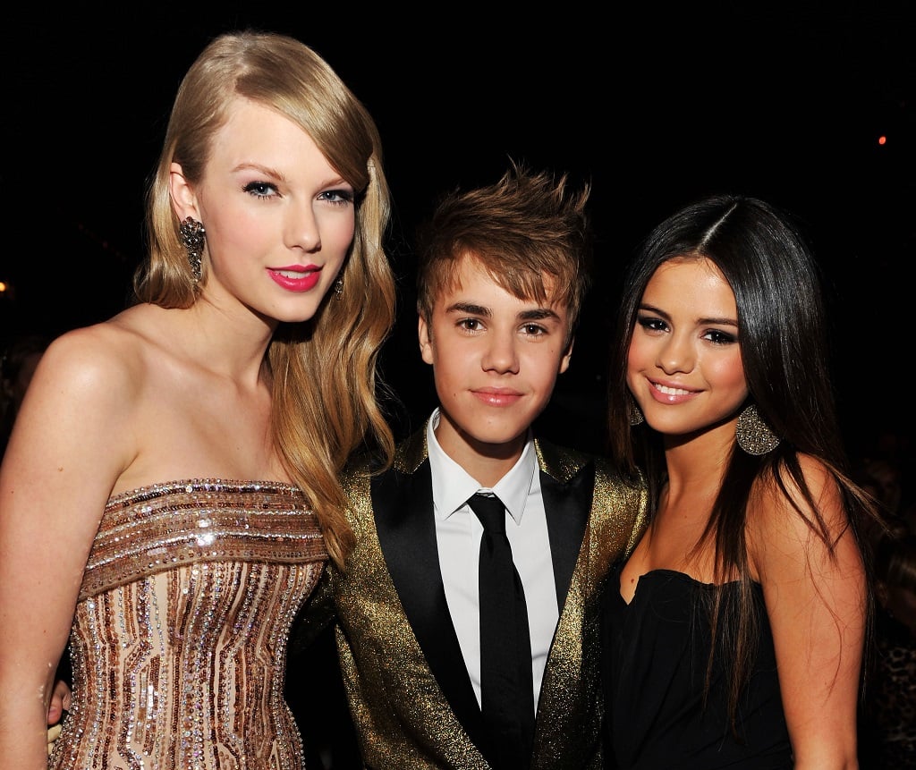 Taylor Swift, Justin Bieber, and Selena Gomez pose during the 2011 Billboard Music Awards on May 22, 2011 