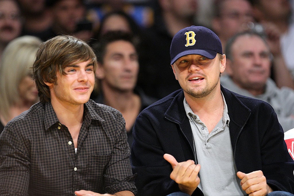 Zac Efron and Leonardo DiCaprio attend the Los Angeles Lakers vs. Denver Nuggets game on November 21, 2008