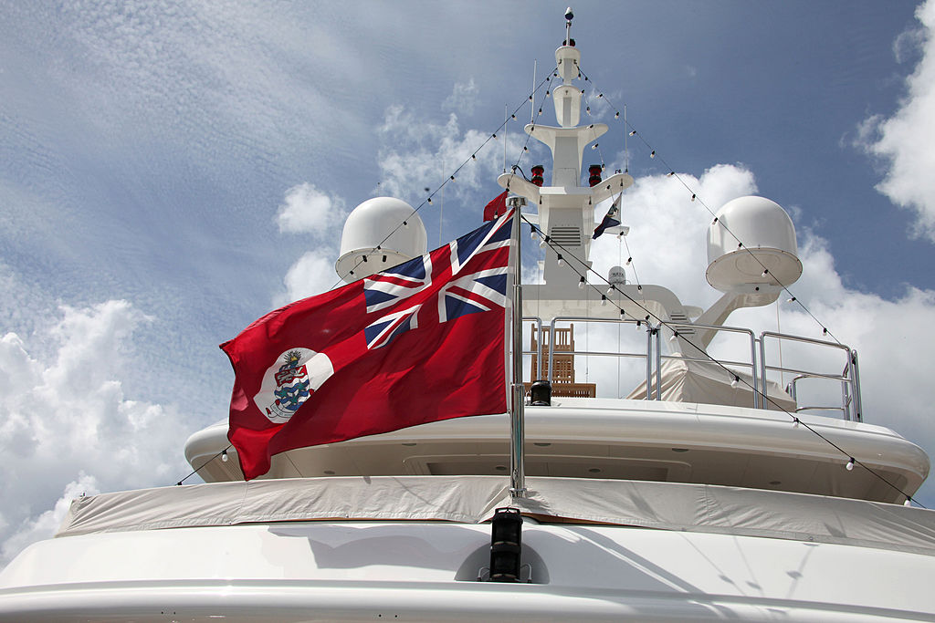 The Cayman Islands Flag on board the "Honor" luxury yacht