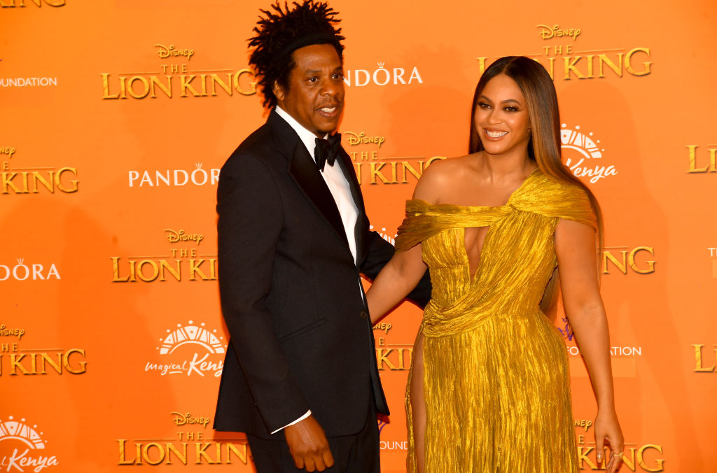 Jay-Z and Beyoncé Knowles-Carter attend "The Lion King" European Premiere