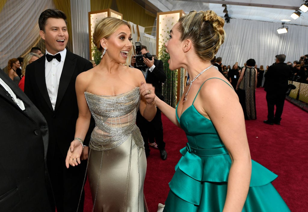 Colin Jost, Scarlett Johansson, and Florence Pugh at the Academy Awards