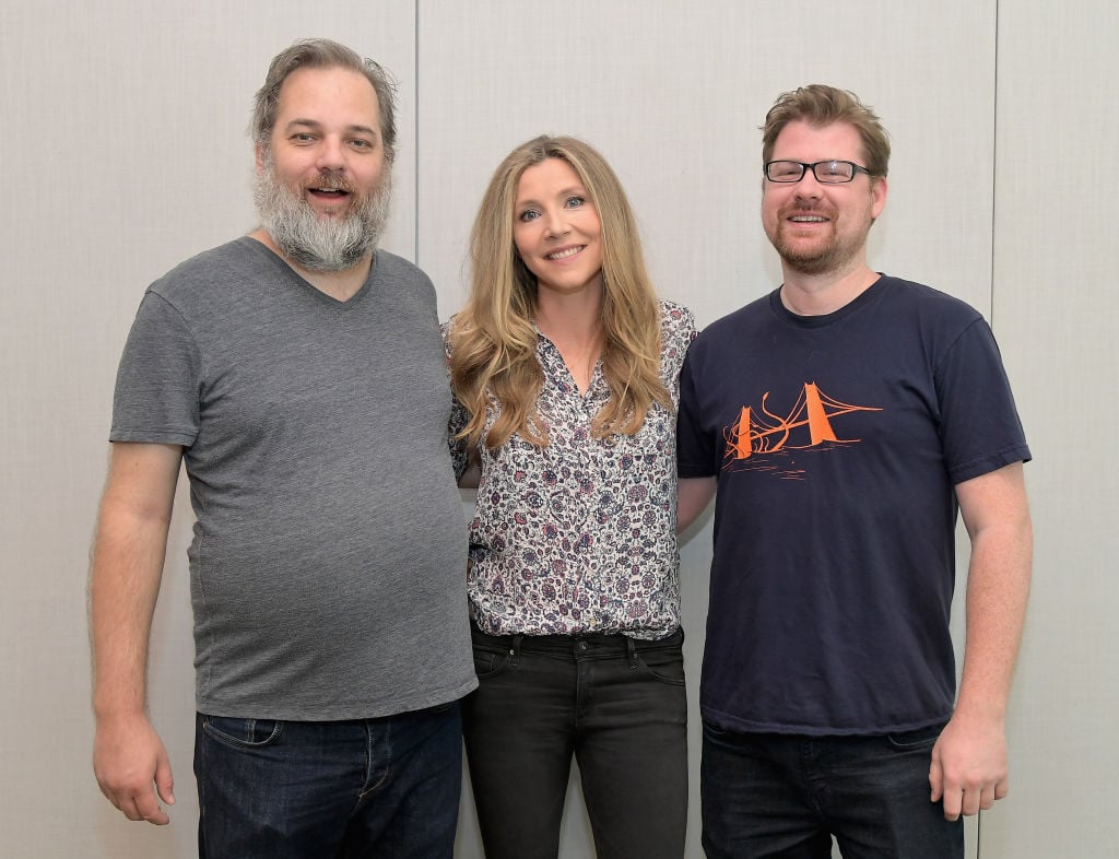 Dan Harmon, Sarah Chalke, and Justin Roiland at the "Rick and Morty" L.A. Press Junket on July 17, 2017 in Los Angeles, California.