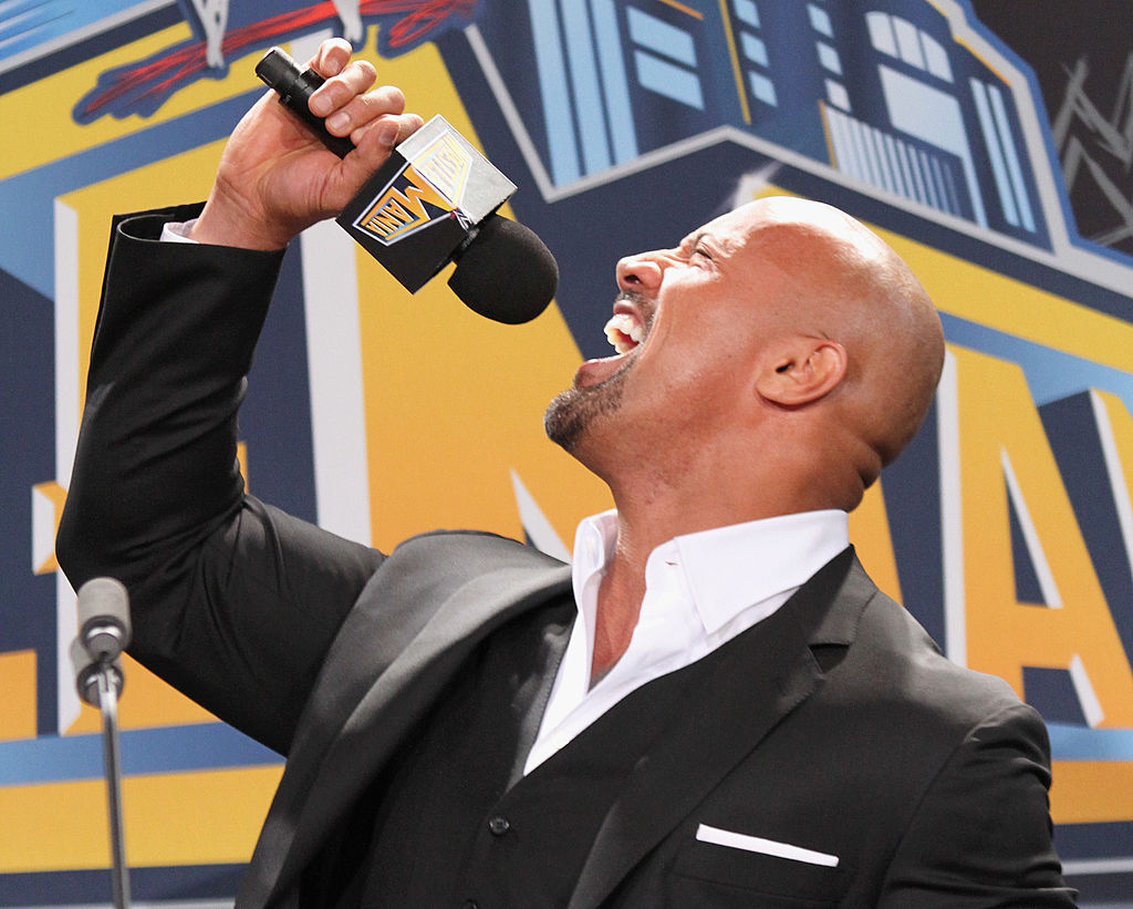 Dwayne Johnson at a press conference for Wrestle Mania XXIX