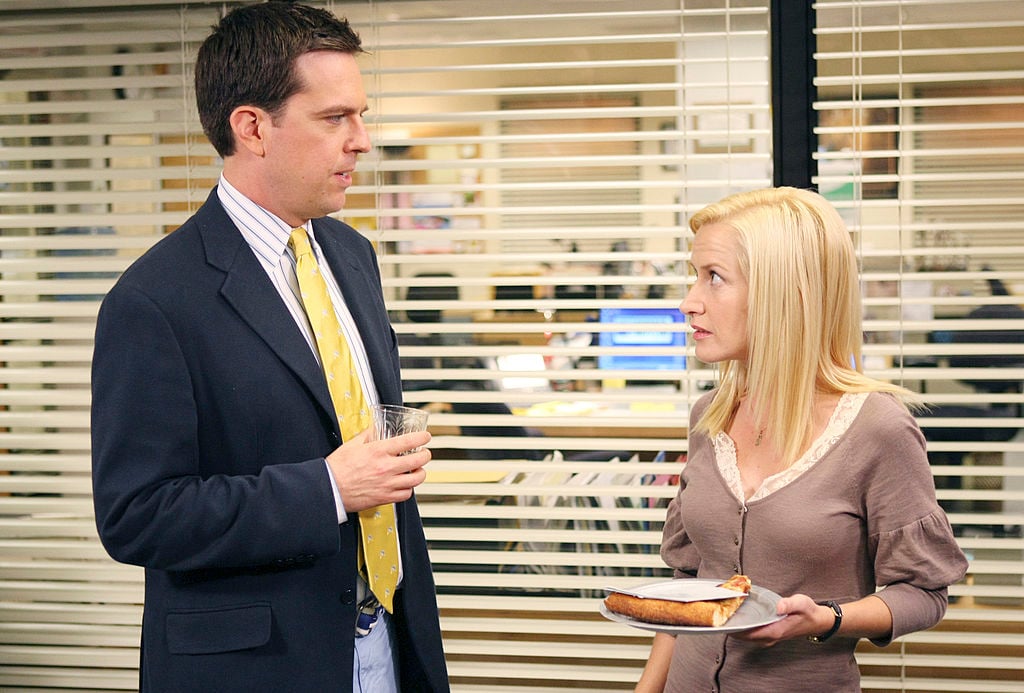 Ed Helms as Andy Bernard and Angela Kinsey as Angela Martin on 'The Office'
