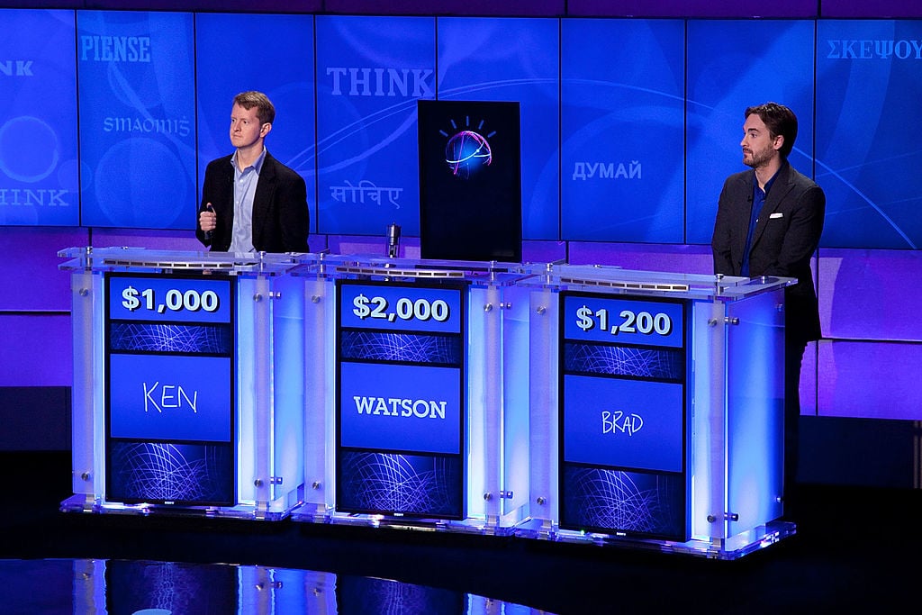 Ken Jennings and Brad Rutter competing against Watson on 'Jeopardy!' in 2011