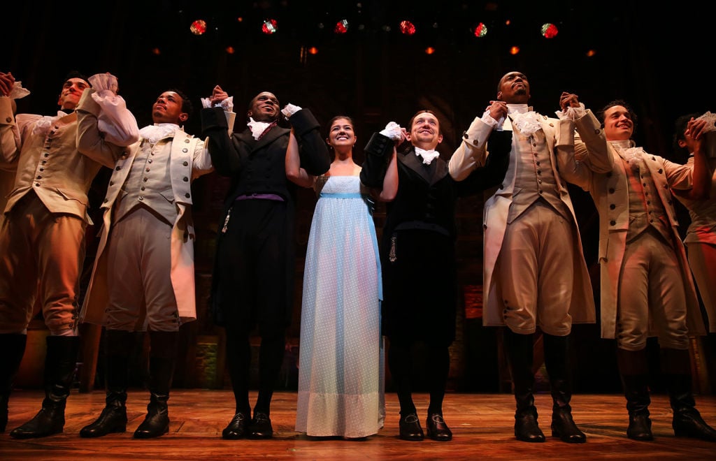 The cast of Lin-Manuel Miranda's 'Hamilton' takes a bow during a curtain call in Chicago