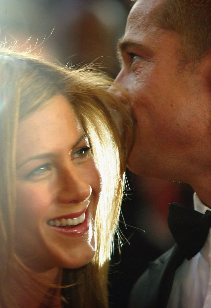 Brad Pitt and Jennifer Aniston attend the World Premiere of epic movie "Troy" at Le Palais de Festival on May 13, 2004