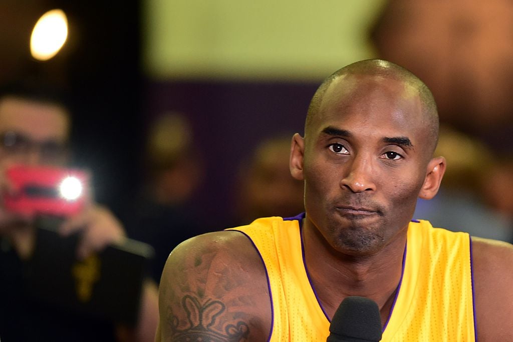 Kobe Bryant answering questions to the media