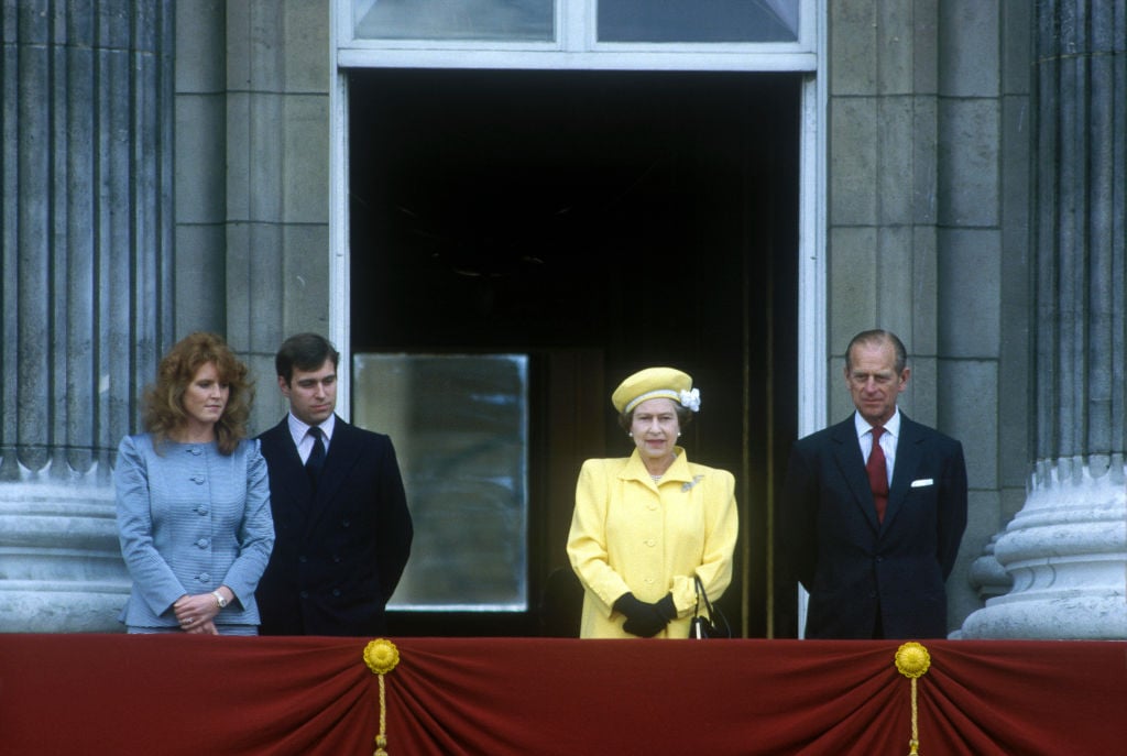 (L-R) Sarah Ferguson, Prince Andrew, Queen Elizabeth, and Prince Philip
