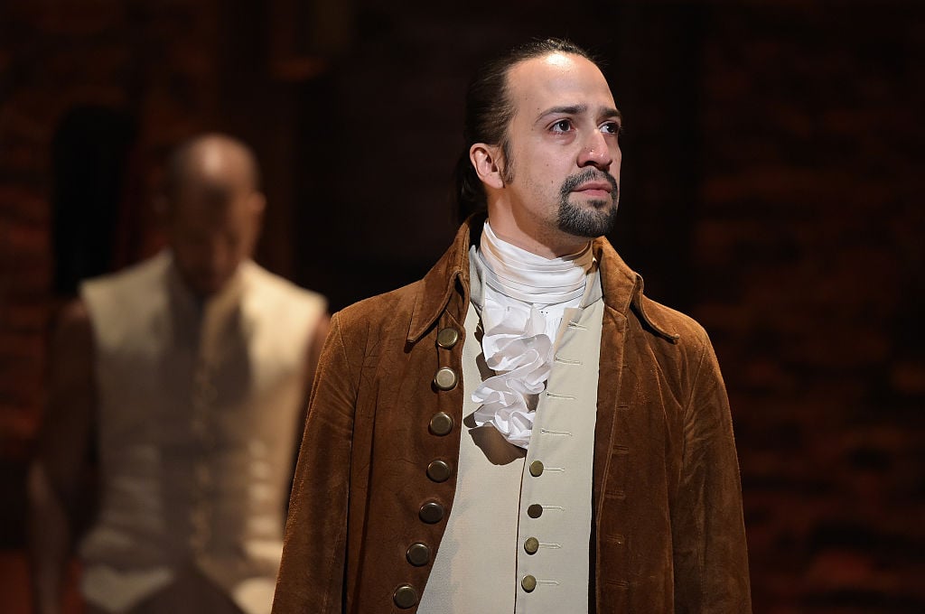 Actor, composer Lin-Manuel Miranda is seen on stage during "Hamilton" GRAMMY performance for The 58th GRAMMY Awards at Richard Rodgers Theater on February 15, 2016 in New York City