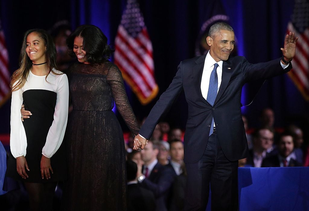 Malia, Michelle, and Barack Obama