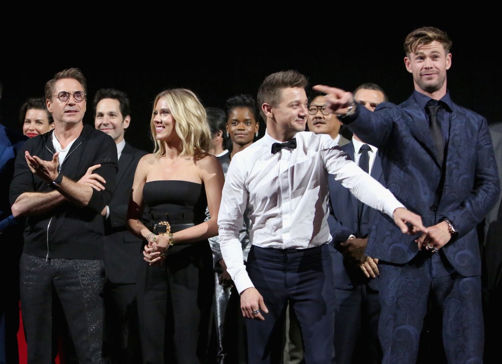 Robert Downey Jr., Scarlett Johansson, Jeremy Renner, and Chris Hemsworth attend the Los Angeles World Premiere of Marvel Studios' "Avengers: Endgame" at the Los Angeles Convention Center
