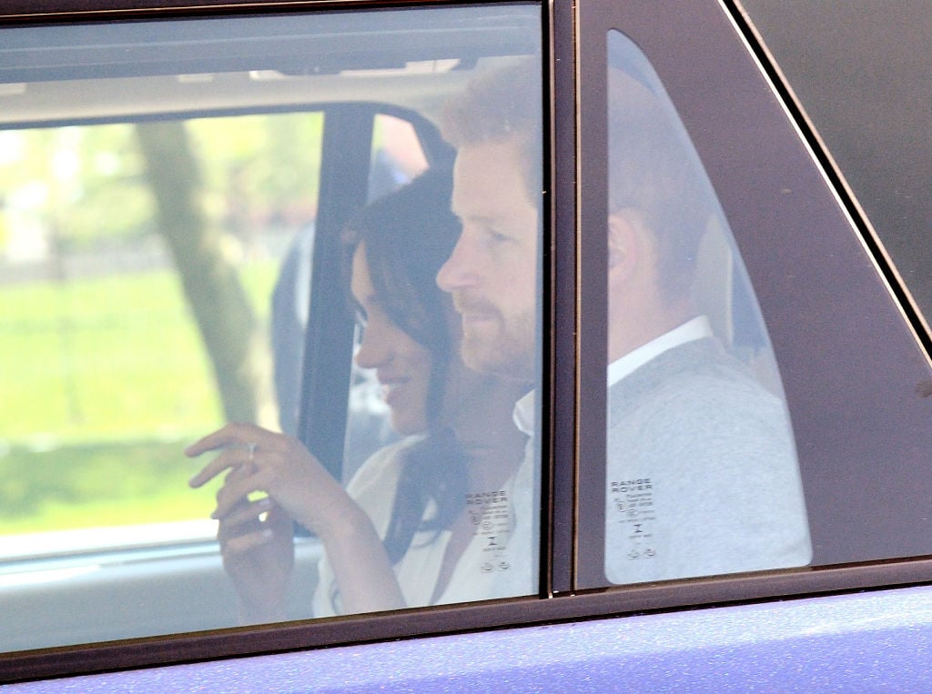 Meghan Markle and Prince Harry arrive for their wedding rehearsal on May 17, 2018