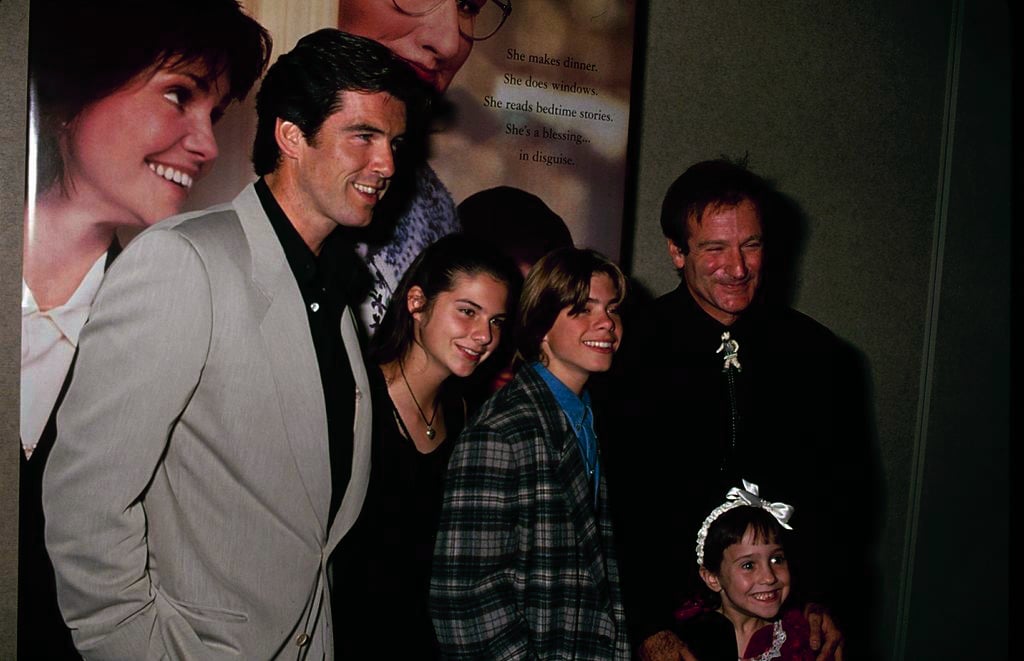 Pierce Brosnan, Lisa Jakub, Matthew Lawrence, Robin Williams, and Mara Wilson at the 'Mrs. Doubtfire' premiere