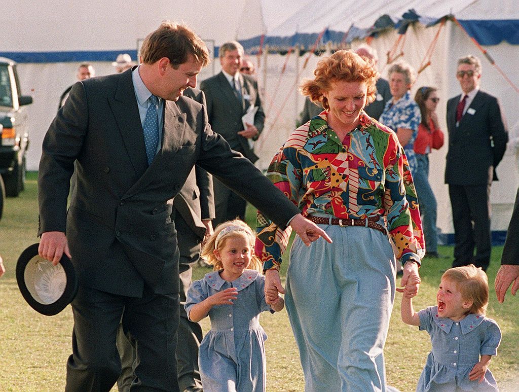 Prince Andrew and Sarah Ferguson with Princess Beatrice and Princess Eugenie at the Royal Windsor Horse Show, 1992