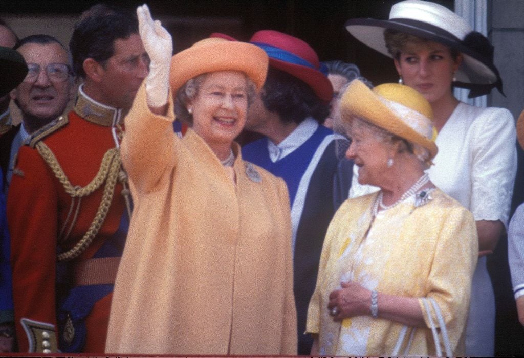 Prince Charles, Queen Elizabeth II, The Queen Mother, and Princess Diana