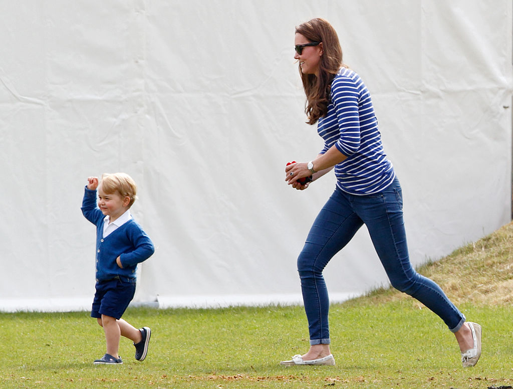Prince George and Kate Middleton play at a charity polo match, 2015