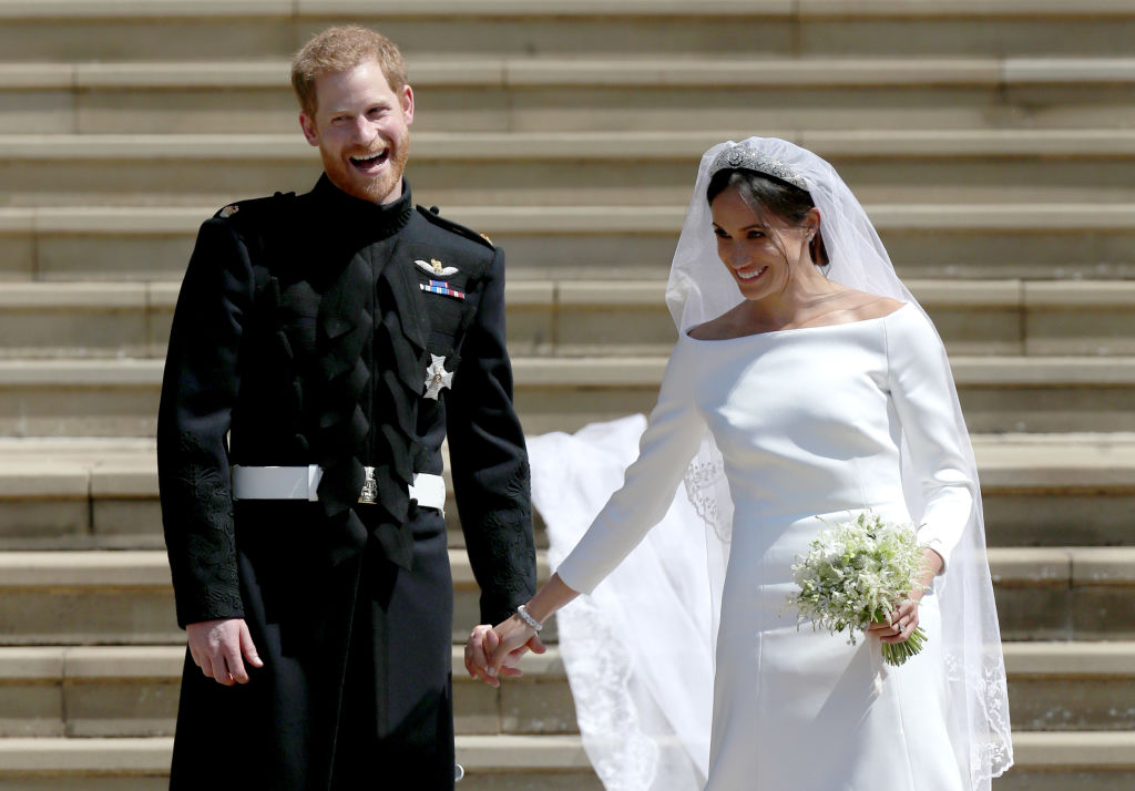 Prince Harry and Meghan Markle exit St. George's Chapel following their royal wedding, 2018