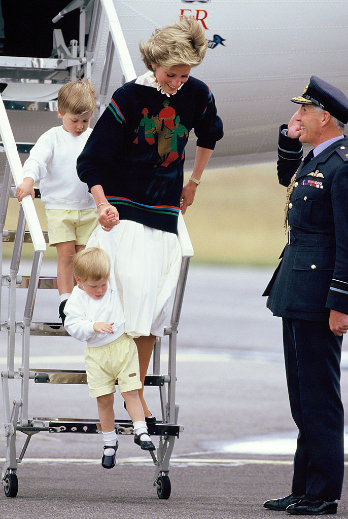 Prince William, Princess Diana, and Prince Harry arrive in Scotland, 1986