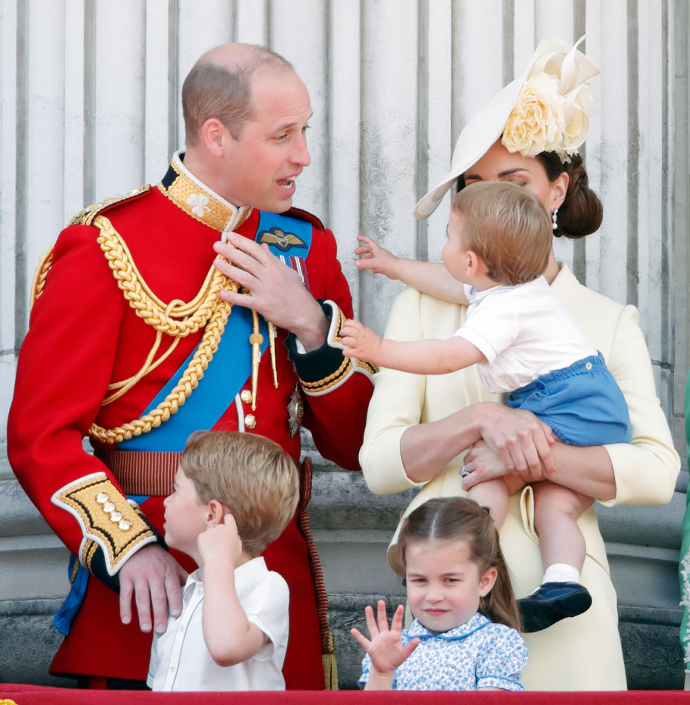 Prince William and Kaet Middleton with their children Prince George, Princess Charlotte, and Prince Louis at 2019 Trooping the Colour