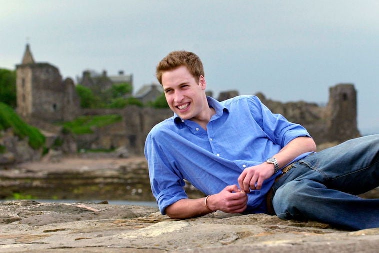 Prince William poses outside of University of St. Andrews in 2003