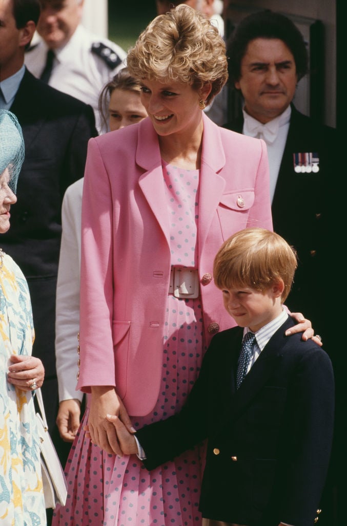 Princess Diana and Prince Harry on the Queen Mother's birthday in 1992