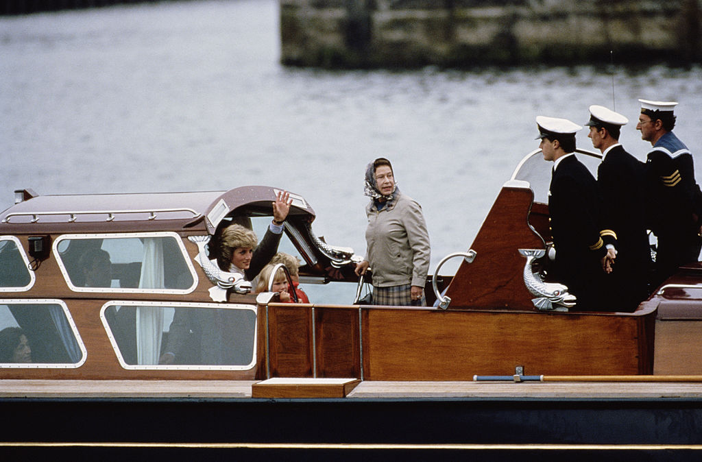 Queen Elizabeth II and Princess Diana, on a boat in Scotland