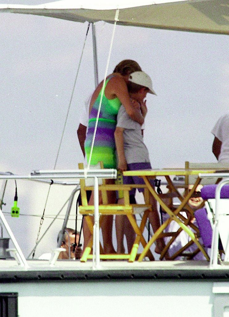 Princess Diana hugs Prince Harry in St. Tropez, France