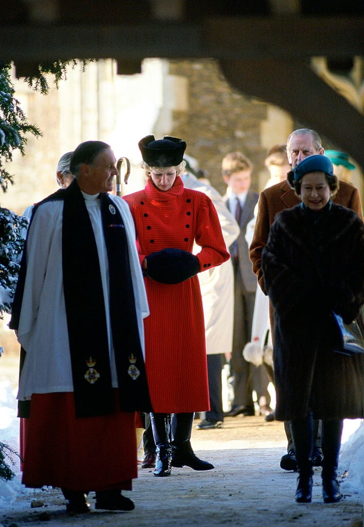 Princess Diana leaves church with Queen Elizabeth and Prince Philip