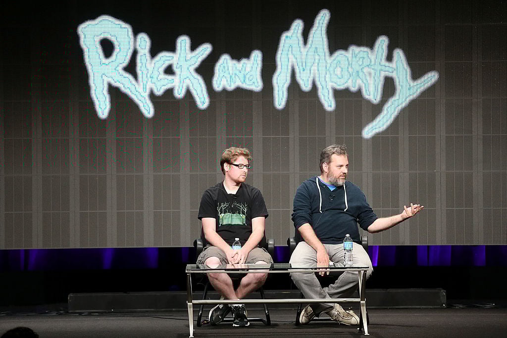 Creators Justin Roiland and Dan Harmon speak onstage during the Adult Swim: Rick and Morty panel at the Turner Broadcasting portion of the 2013 Summer Television Critics Association tour at the Beverly Hilton Hotel on July 24, 2013 in Beverly Hills, California.