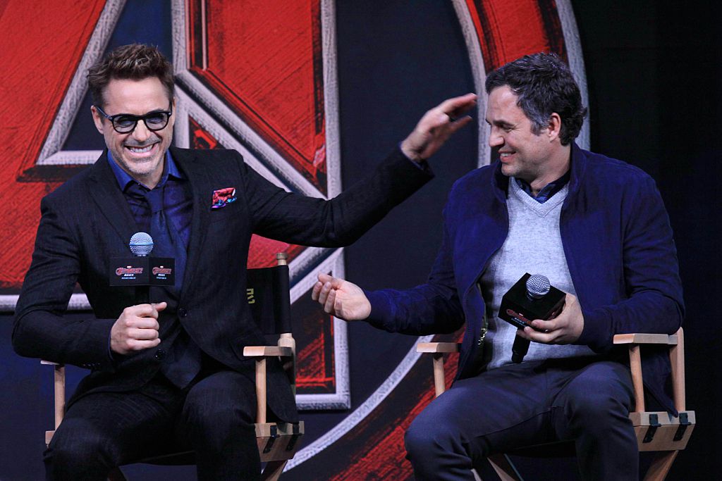 Robert Downey Jr. and Mark Ruffalo at an 'Avengers: Age of Ultron' press conference | Visual China Group via Getty Images/Visual China Group via Getty Images