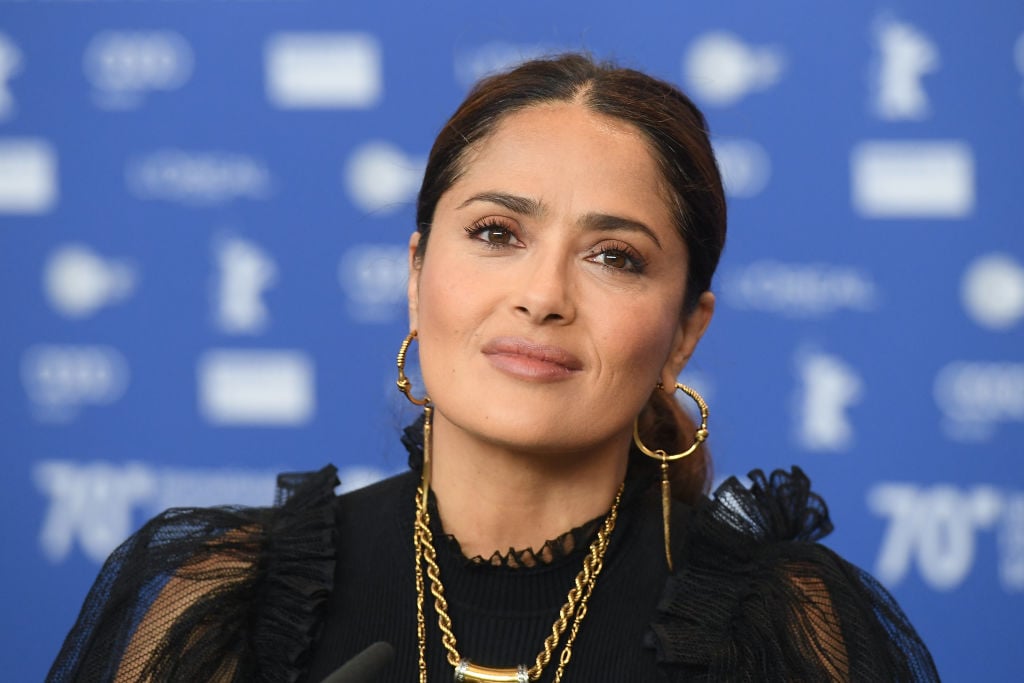 Salma Hayek attends a press conference for 'The Roads Not Taken' at the Berlinale International Film Festival