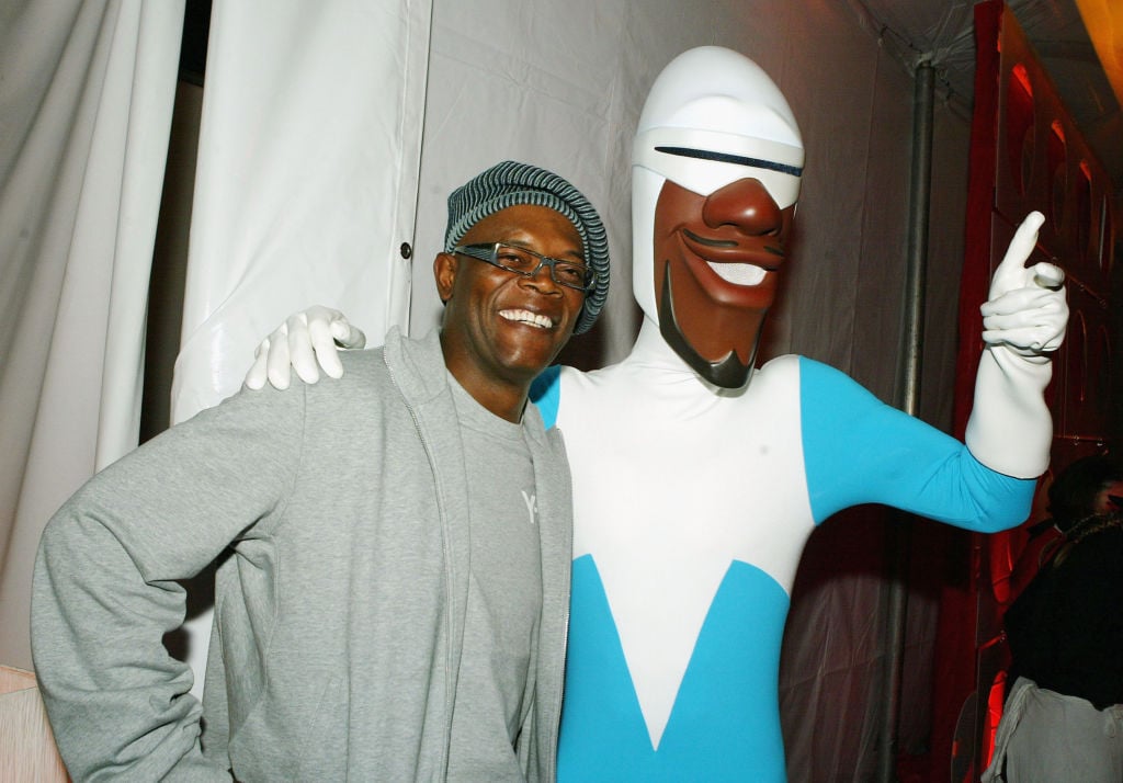 Actor Samuel L. Jackson with his character 'Frozone' of 'The Incredibles'