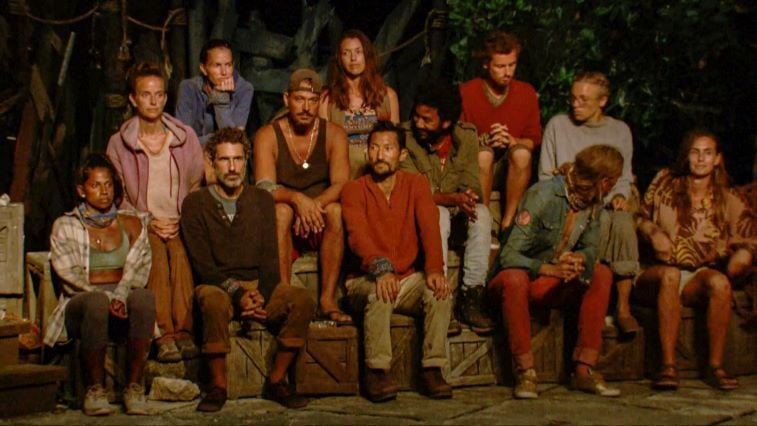 Natalie Anderson, Amber Brkich Mariano, Danni Boatwright, Ethan Zohn, Boston Rob Mariano, Parvati Shallow, Yul Kwon, Wendell Holland, Adam Klein, Tyson Apostol, Sophie Clarke and Kim Spradlin at Tribal Council